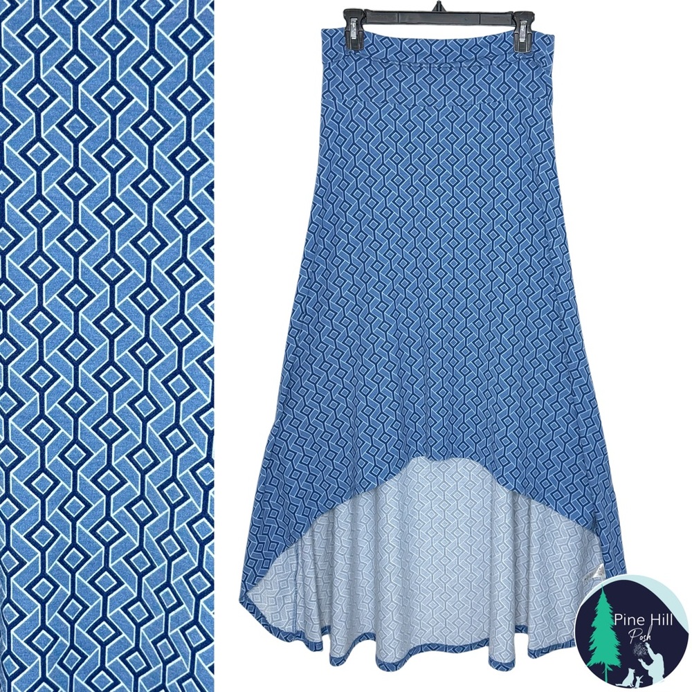 NEW LuLaRoe Olivia High Low Maxi Skirt Dress Womens Medium Blue Geometric NWOT